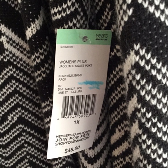 SIMPLY Emma black white 1X Cardigan w/pockets - Picture 13 of 14